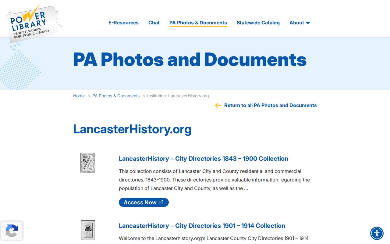 Lancaster County city directory digitized collection at POWER Library