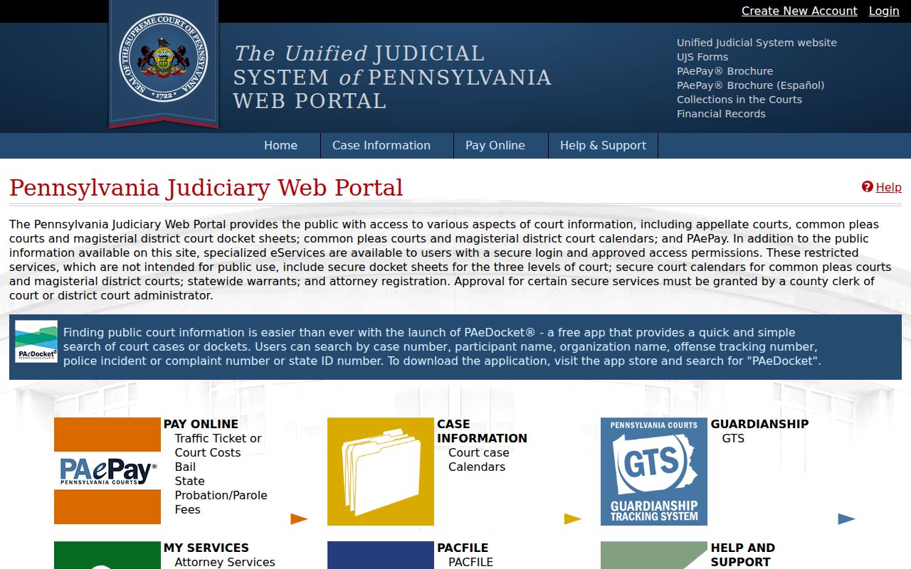 Lancaster County residents directory Pennsylvania Judiciary docket portal